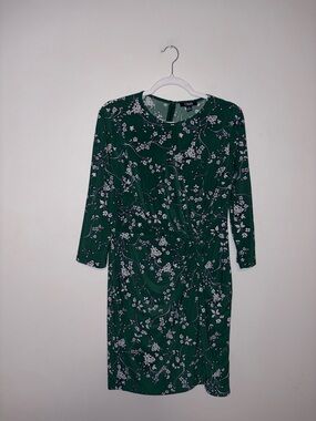 Chaps ~ Green Floral Side Twist Dress